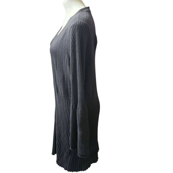 Du Jour Black VNeck Button front Ribbed Sweater Dress Flared Sleeve Boho XL - Picture 3 of 10